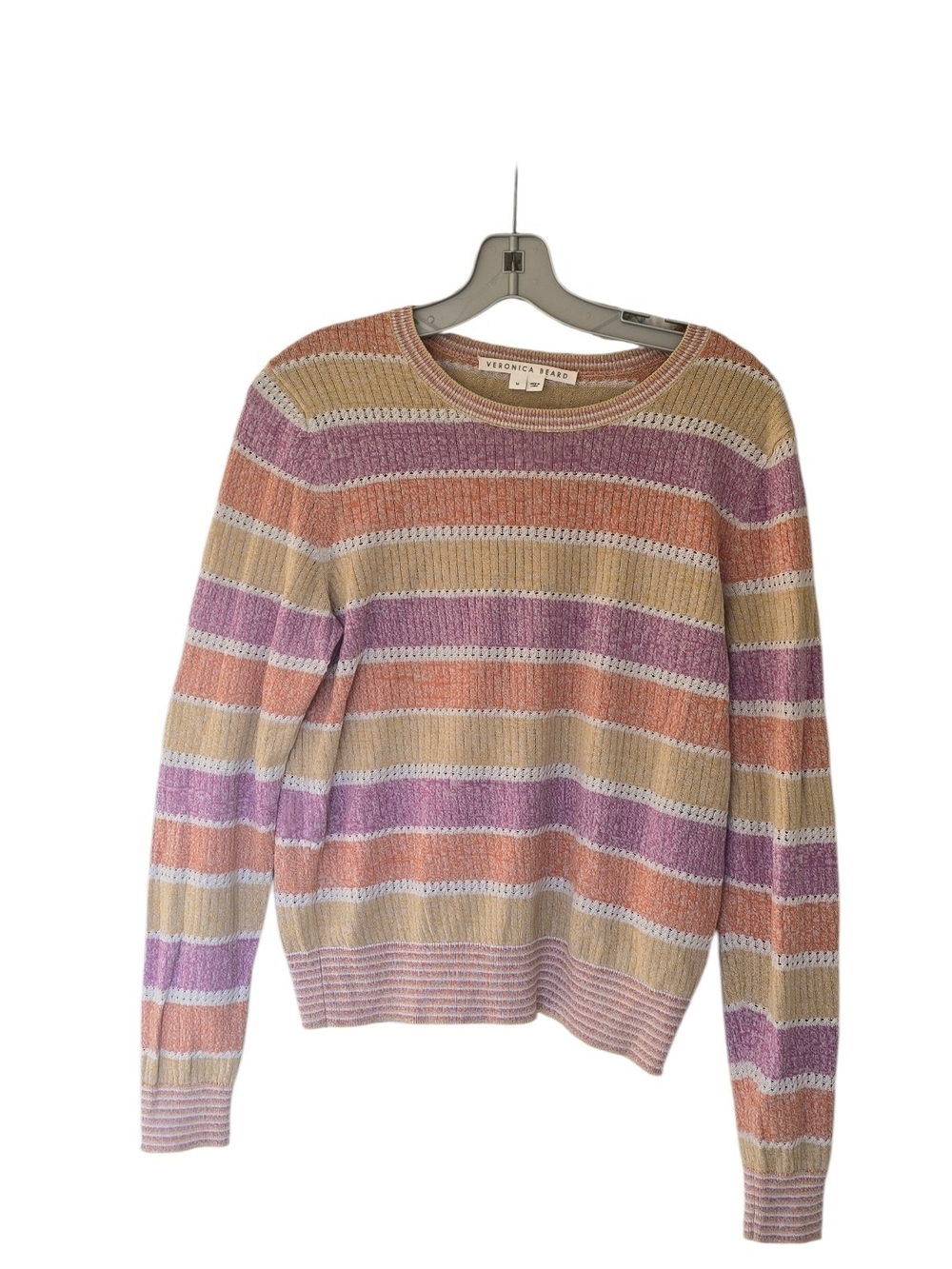 Veronica Beard Striped Pastel Knit Sweater - Pink, Peach, Cream